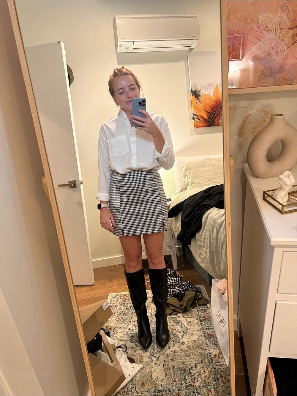 H&M Black and White Houndstooth Mini Skirt